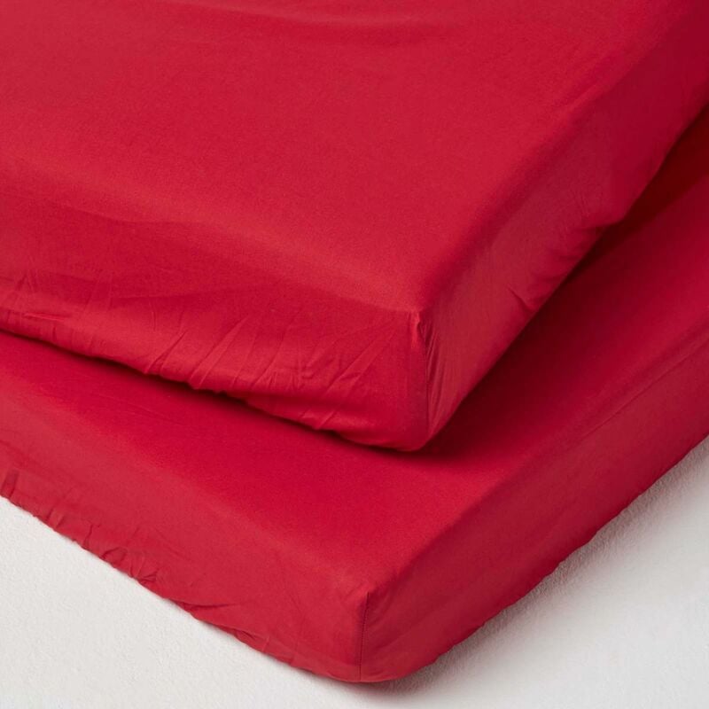 Homescapes - Lot de 2 Draps housse lit bébé en coton égyptien 200 fils Rouge, 70 x 140 cm