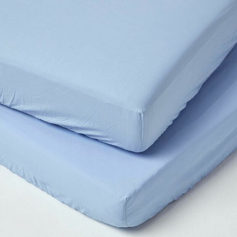 HOMESCAPES Lot de 2 Draps housse lit bébé en coton égyptien 200 fils Bleu, 70 x 140 cm
