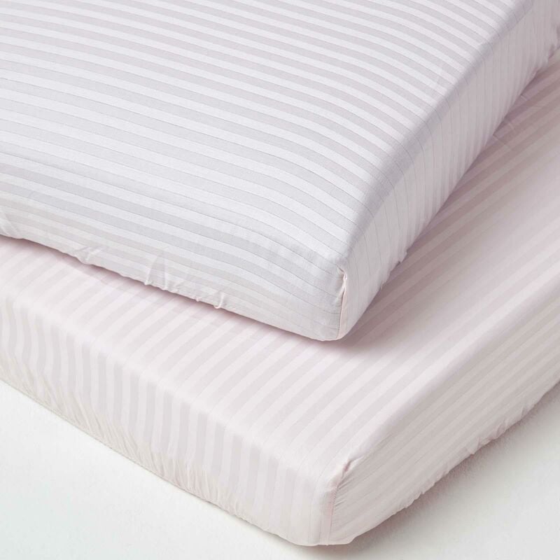 Lot de 2 Draps housse lit bébé en coton égyptien 330 fils Rose, 60 x 120 cm - Homescapes
