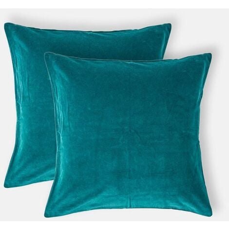 HOMESCAPES Lot de 2 Housses de coussin en velours Vert émeraude, 40 x 40 cm
