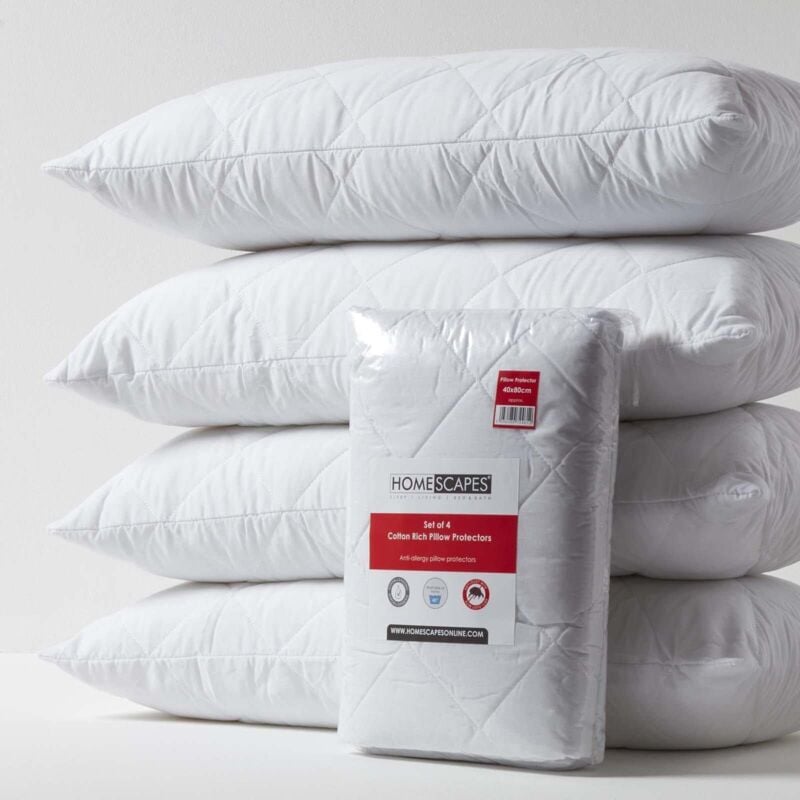 Homescapes - Lot de 4 protège-oreillers en polycoton, 40 x 80 cm