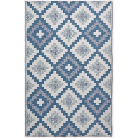 HOMESCAPES Luxury Outdoor Rug Waterproof, Blue Mia Aztec, 120 x 180 cm
