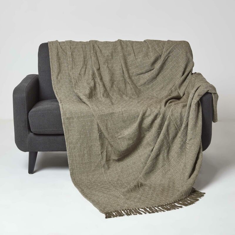 Homescapes - Malda Tagesdecke Braun Mit Fransen 225 X 255 Cm – Baumwolldecke Rautenmuster