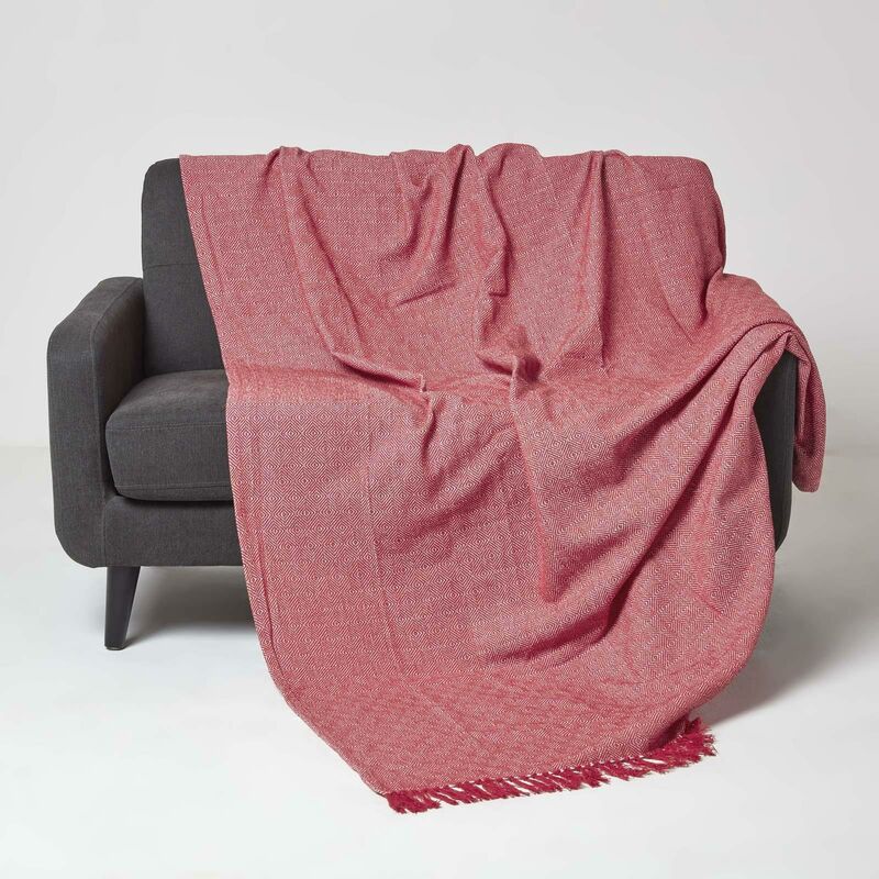 Homescapes - Malda Tagesdecke Rot Mit Fransen 225 X 255 Cm – Baumwolldecke Rautenmuster