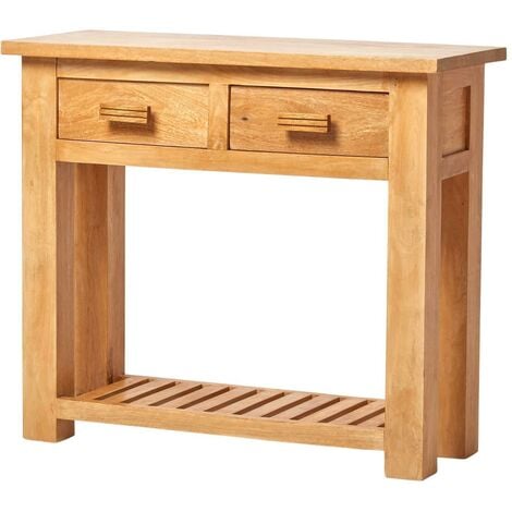 HOMESCAPES Mangat Small Console Table Oak Shade - Beige - Beige