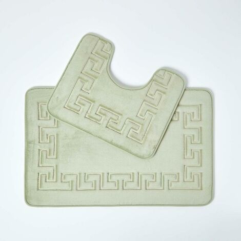 HOMESCAPES Memory Foam Greek Key Sage Green Bath Mat - Green - Green