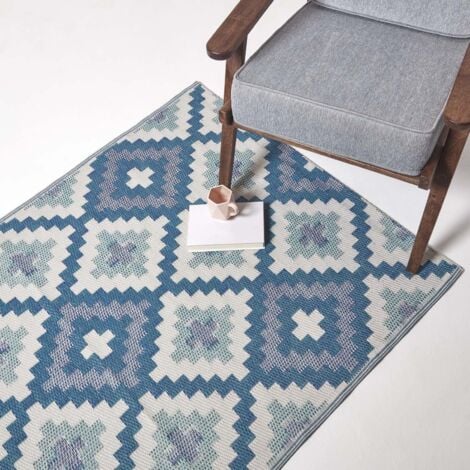 HOMESCAPES Mia Aztec Blue Outdoor Rug, 120 x 180 cm