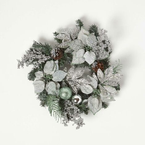 HOMESCAPES Mint Green & Silver Christmas Wreath