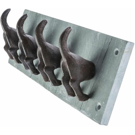 HOMESCAPES Modern Dog Tail Coat Hooks Cast Iron and Slate Wall Mounted Design