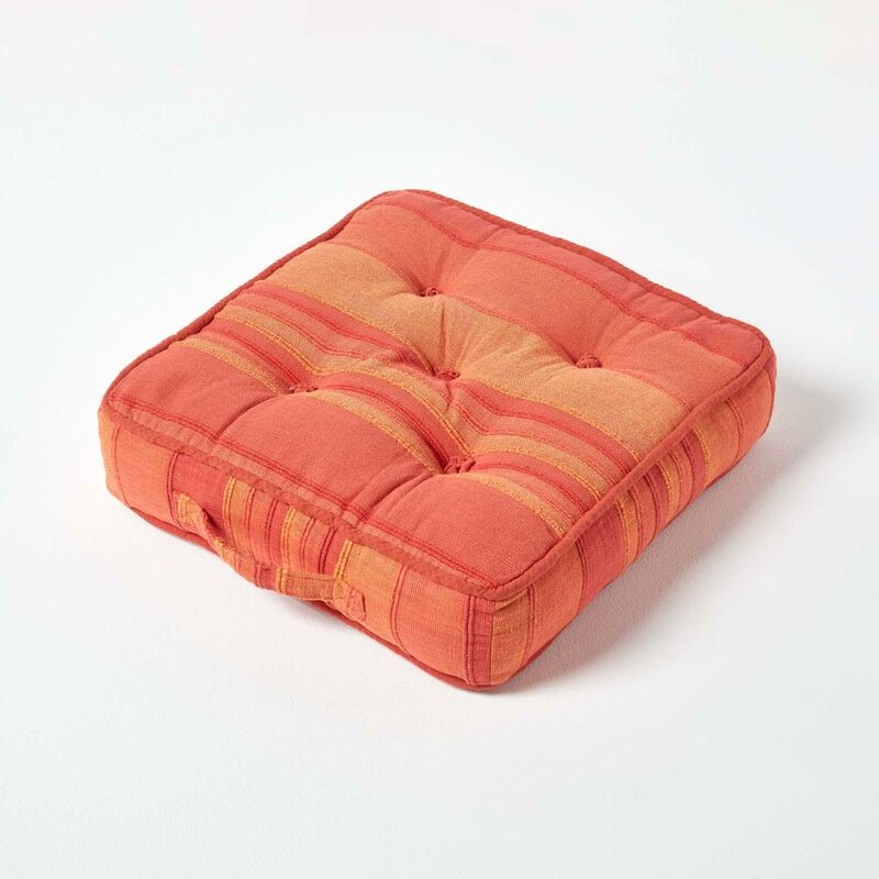 Morocco Striped Cotton Floor Cushion Terracotta - Terracotta - Homescapes