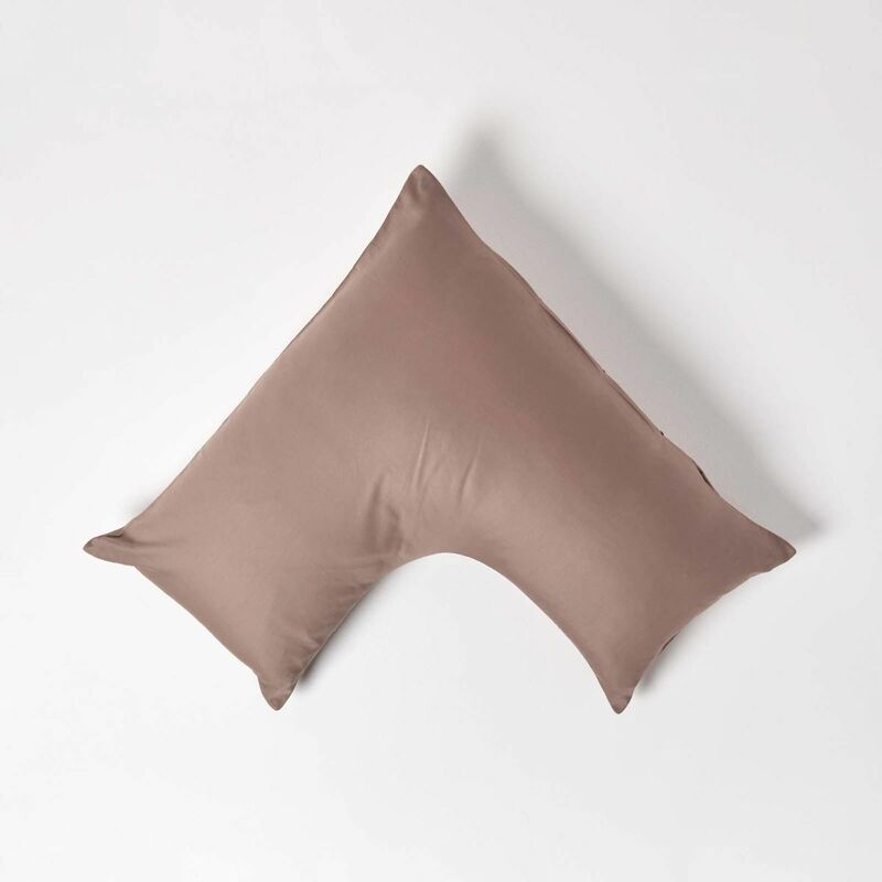 Brown v Shaped Pillowcase Organic Cotton 400 Thread Count - Brown - Brown - Homescapes
