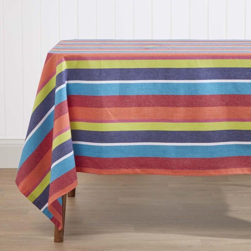 HOMESCAPES Nappe de table en coton à rayures multicolore, 137 x 178 cm