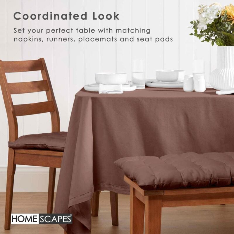 Homescapes - Nappe de table rectangulaire en coton unie Chocolat - 178 x 300 cm