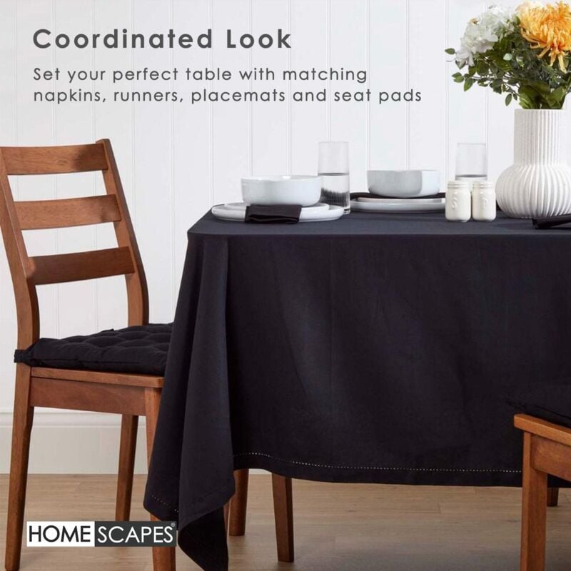 Homescapes - Nappe de table rectangulaire en coton unie Noir - 137 x 178 cm