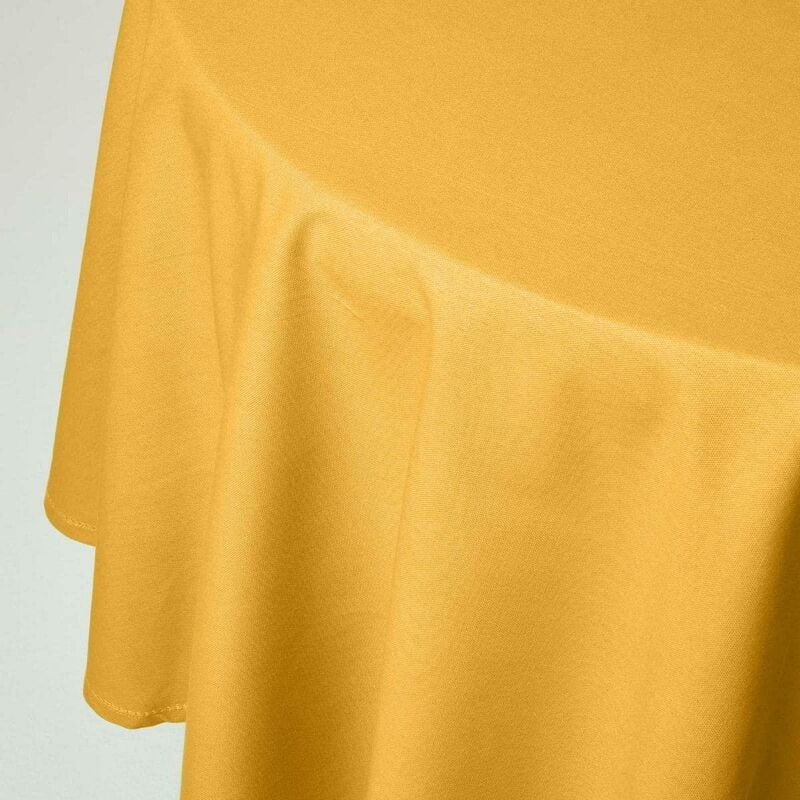 Homescapes - Nappe de table ronde en coton unie Jaune moutarde - 178 cm - Jaune Moutarde