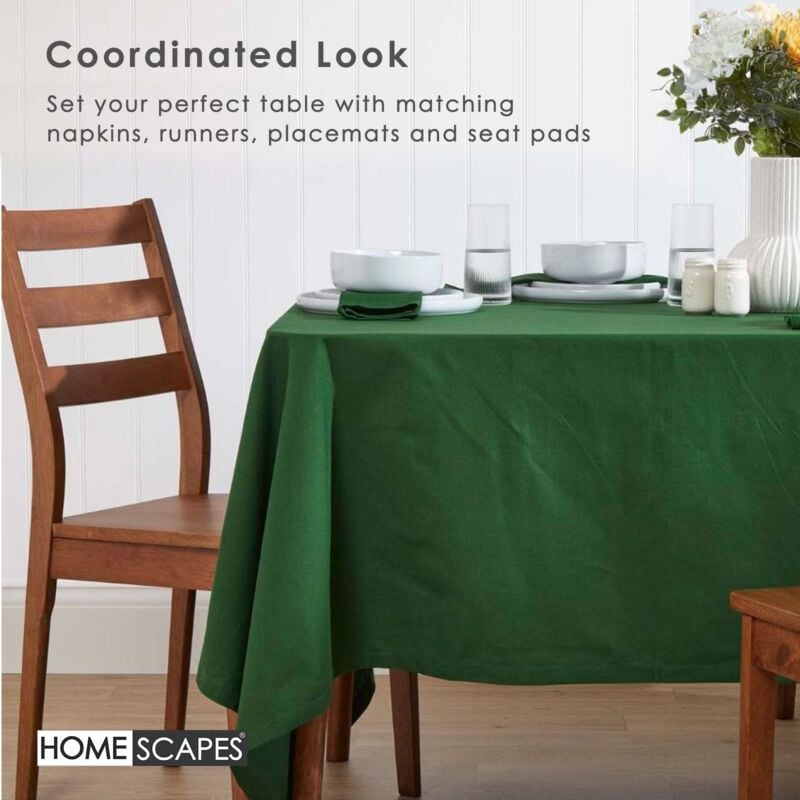 HOMESCAPES Nappe de table en coton unie Vert, 178 x 305 cm