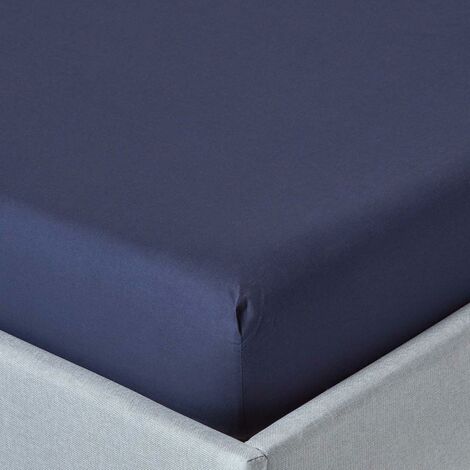 HOMESCAPES Navy Blue Egyptian Cotton Deep Fitted Sheet 200 Thread Count, Single - Navy Blue