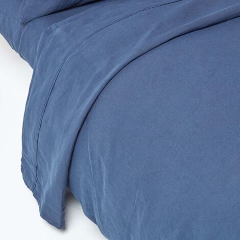 HOMESCAPES Navy Blue Linen Flat Sheet, Single - Blue