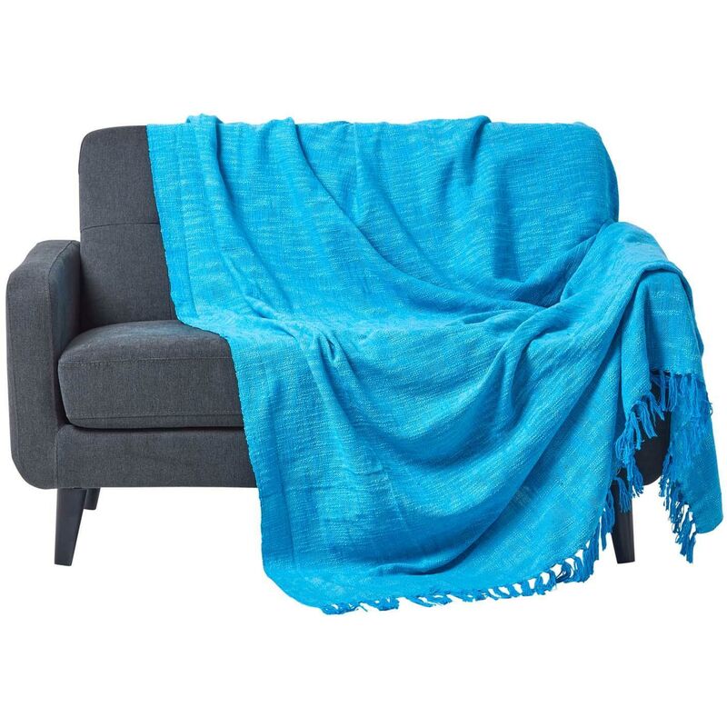 Homescapes - Nirvana Slub Cotton Teal Throw, 255 x 360 cm