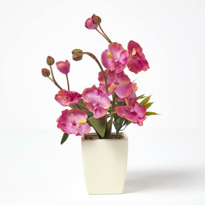Homescapes - Orchidée artificielle rose en pot ivoire 40 cm - Rose