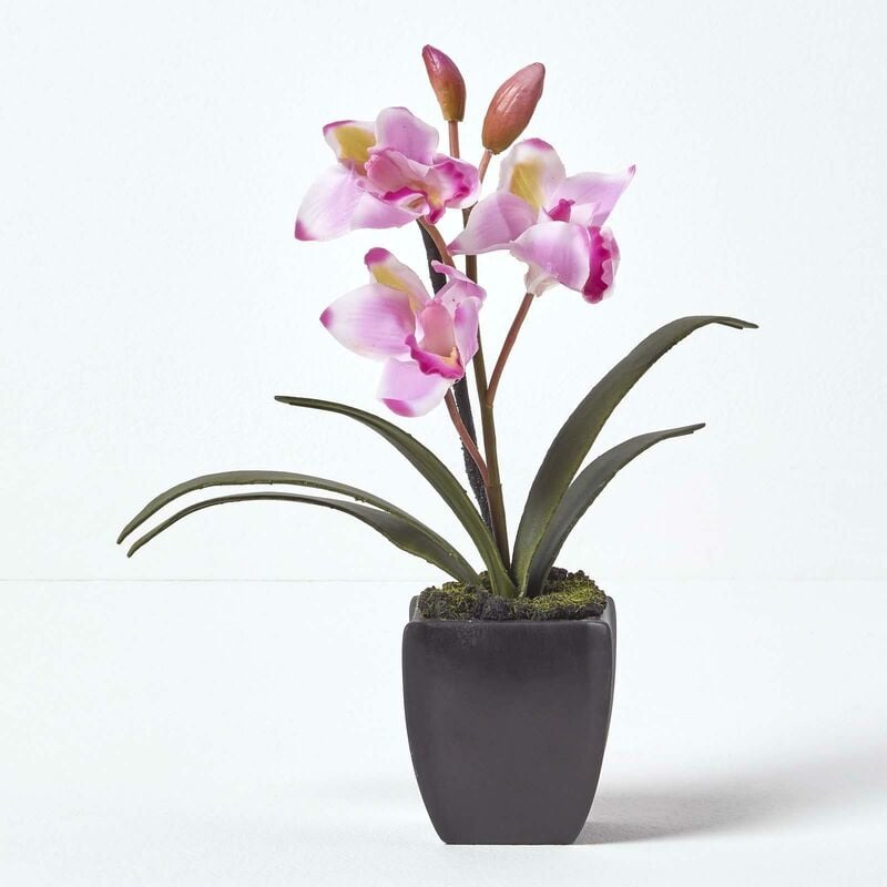 Homescapes - Orchidée artificielle rose en pot noir 38 cm - Rose