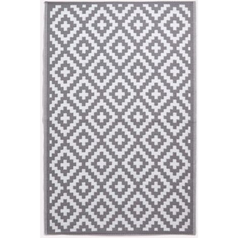 HOMESCAPES Outdoor Rug Waterproof, Grey Zoe Geometric, 120 x 180 cm