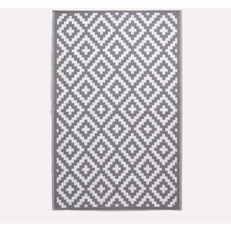 HOMESCAPES Outdoor Rug Waterproof, Grey Zoe Geometric, 180 x 270 cm