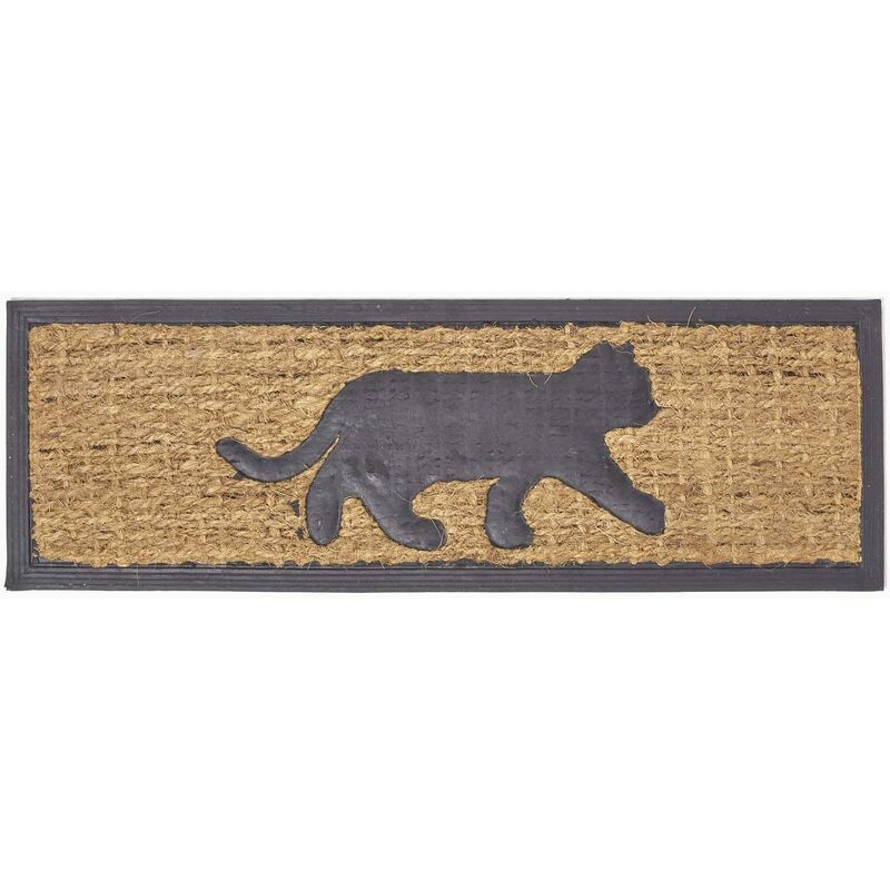 Homescapes - Paillasson Coco et Caoutchouc motif chat, 75 x 25 cm