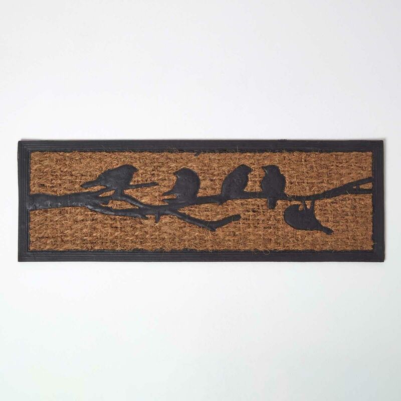 HOMESCAPES Paillasson en caoutchouc et fibres de coco à motif oiseaux, 25 x 75 cm