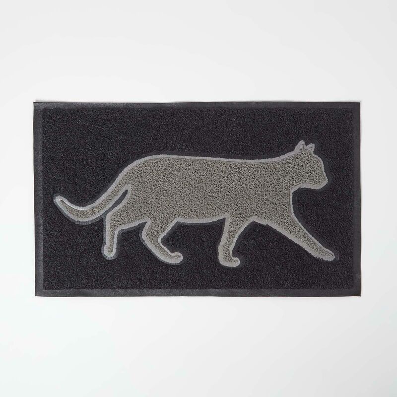 Paillasson en pvc Chat noir sur fond gris - Homescapes