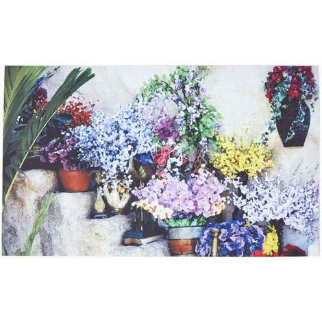 HOMESCAPES Paillasson imprimé fleurs en PVC, 76 x 45 cm