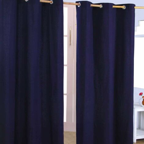 Homescapes Paire de rideaux à œillets Uni Bleu marine 100% coton 137 x 228 cm