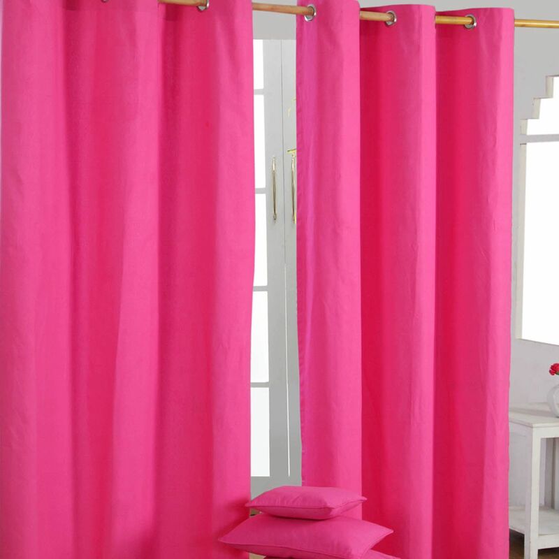 Paire de rideaux à œillets Uni Fushia 100% coton 117 x 137 cm - Homescapes