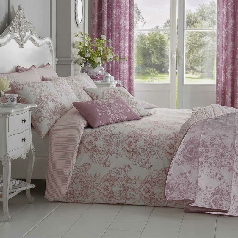 Homescapes - Parure de lit Rose Toile de Jouy en polycoton, 230 x 220 cm