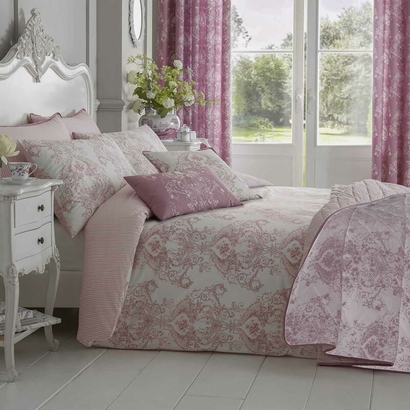 Parure de lit Rose Toile de Jouy en polycoton, 260 x 220 cm - Homescapes