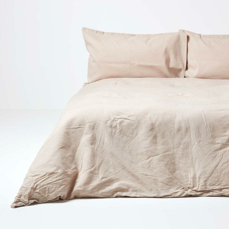 Homescapes - Parure housse de couette en lin lavé et taies d'oreiller Beige - 230 x 220 cm