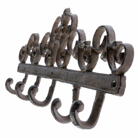 HOMESCAPES Patère porte manteaux décoratif marron en fonte-modèle entrelacs