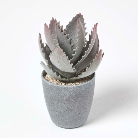 Homescapes Petit Aloès artificiel violet en pot gris, 21 cm