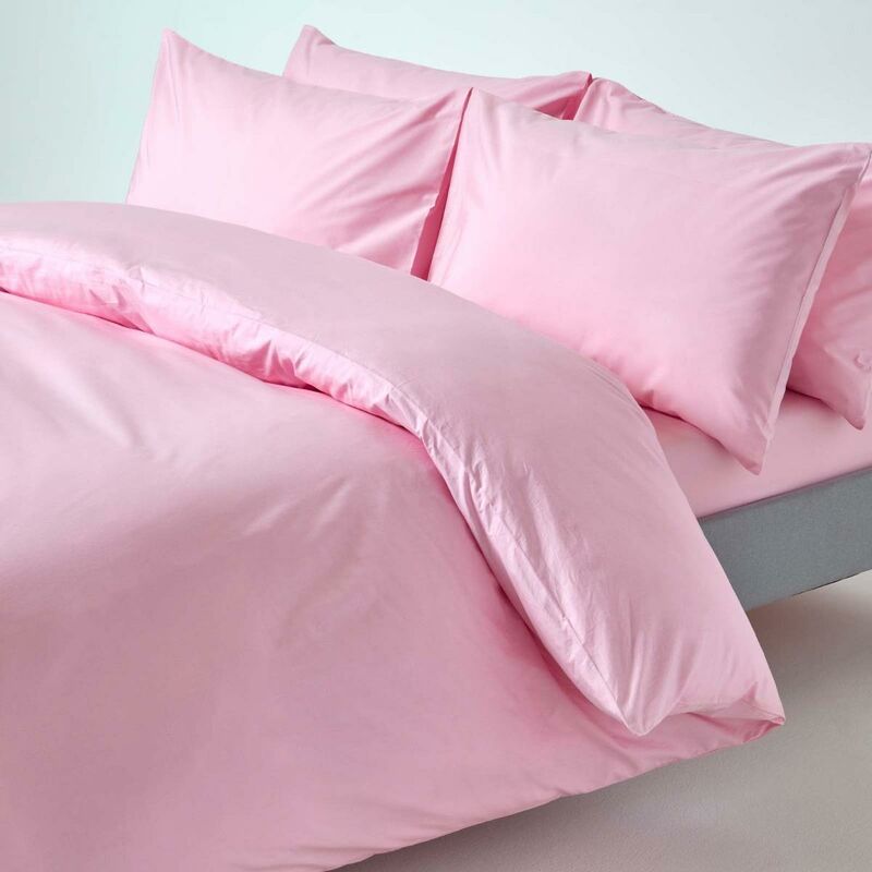 Image of Pink Egyptian Cotton Duvet Cover Set 200 Thread Count, Super King - Pink - Pink - Homescapes