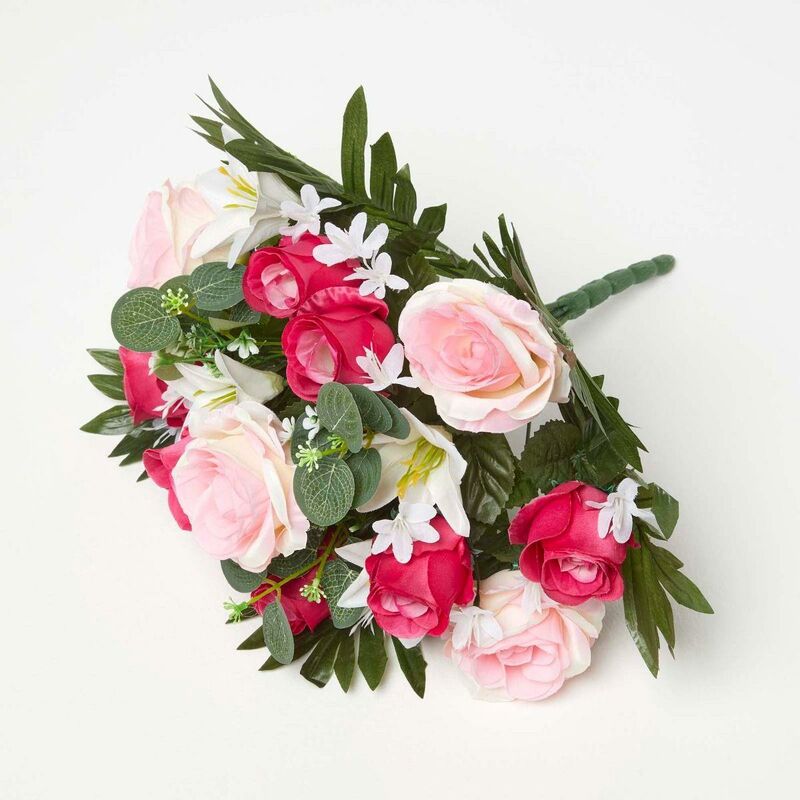 Pink Rose & Lily Bouquet - Pink - Homescapes
