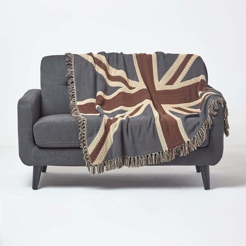 Plaid en coton Drapeau Britannique Union Jack, 125 x 150 cm - Homescapes