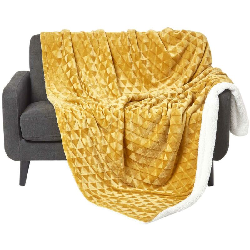 Plaid polaire Jaune Doré et revers sherpa, 130 x 160 cm - Homescapes