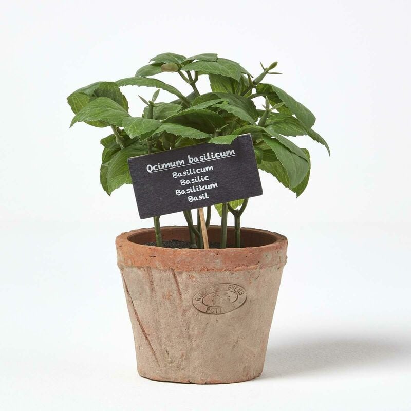 Plante aromatique artificielle en pot, Basilic - Marron, vert - Homescapes