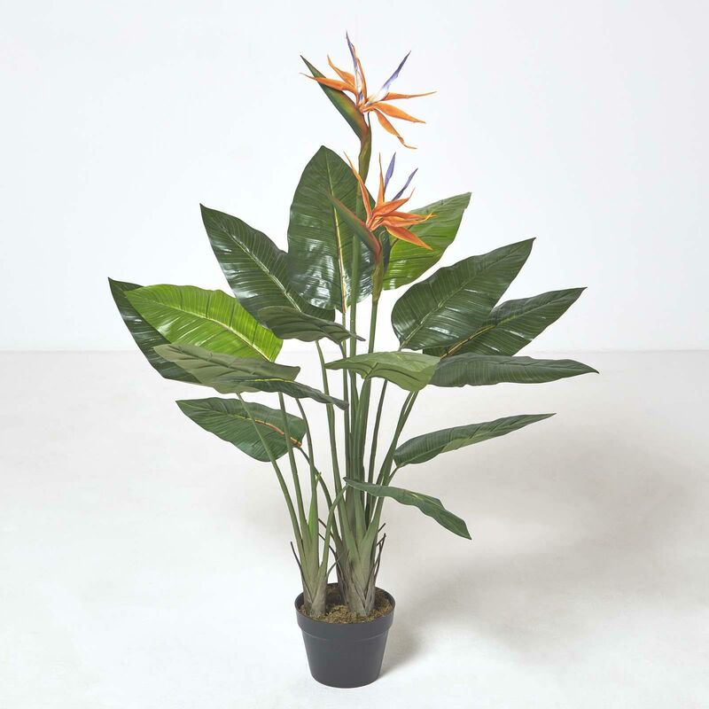Homescapes - Plante artificielle Oiseau du paradis en pot, 120 cm - Vert