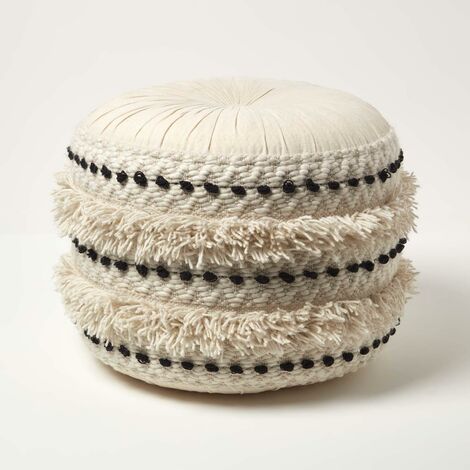 HOMESCAPES Pouf bohème Sahara noir et blanc