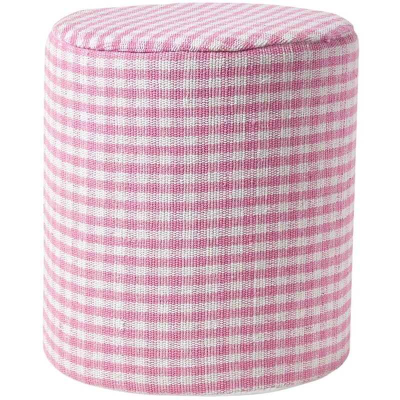 Homescapes - Pouf rond à carreaux Vichy Rose 40 x 40 x 42 cm