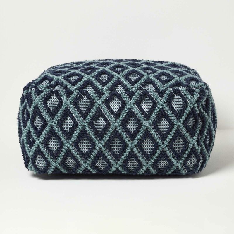 HOMESCAPES Pouf carré bleu marine et turquoise Tula, 55 x 55 x 30 cm