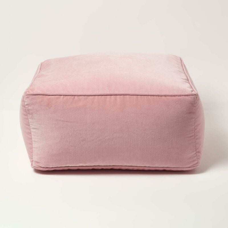 Homescapes - Pouf carré en velours Rose