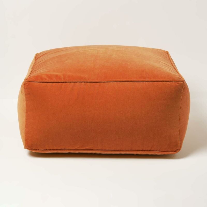 Pouf carré en velours Orange - Homescapes
