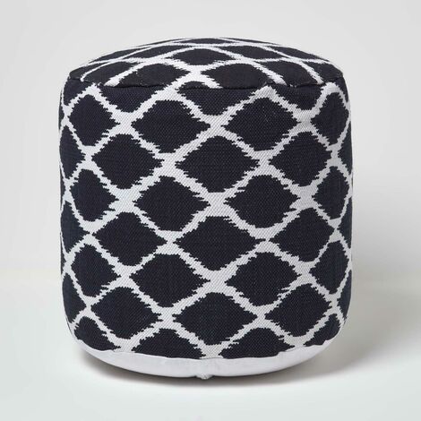 HOMESCAPES Pouf carré Motifs Ikat Bleu & Blanc 45 x 40 cm